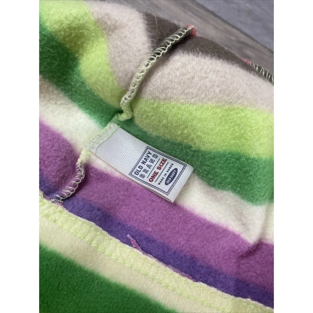 Old Navy‎ Stripe Fleece Beanie Hat OS Multicolor Excellent Pom Pom Winter Logo